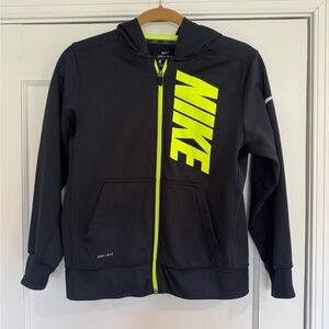 Nike Dri-fit Black and Green Hoodie Size Large Boy's  Zip-Up Jacket with Hoodie